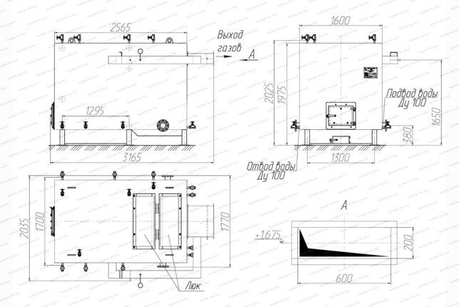 Котел 600 кВт без дымососа чертеж